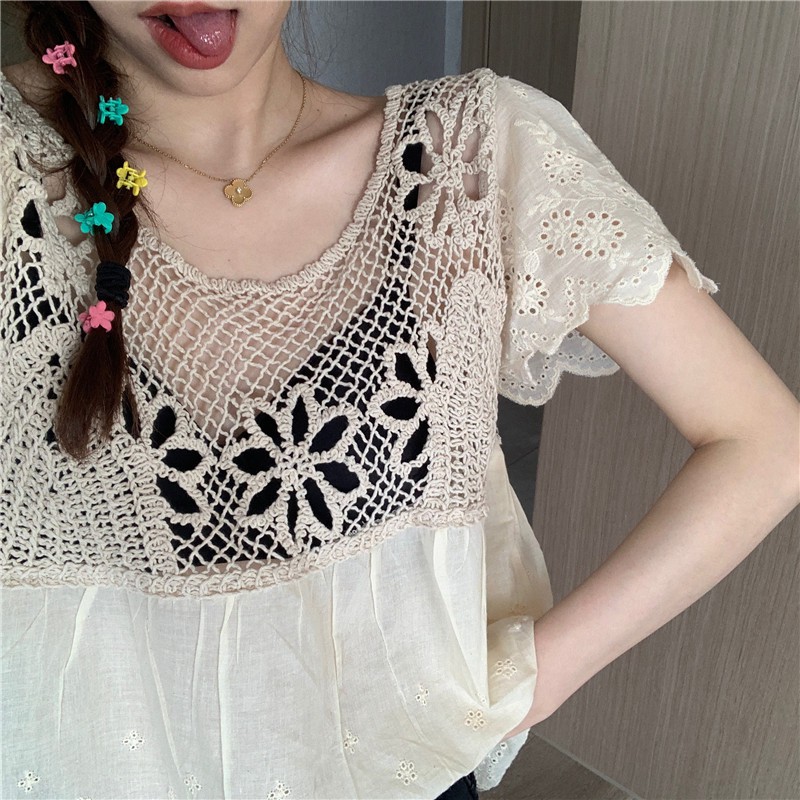 Áo Blouse Nữ Họa Tiết Hoa Lá Phong Cách Hàn Quốc