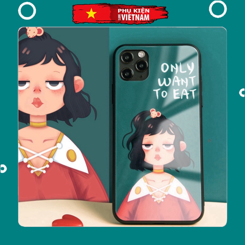 Ốp lưng iphone 6, 7, 8 Plus, X, XS, XR, XSMAX, 11, 11PRO, 11 PROMAX, 12, 13 PROMAX người con gái ÁO ĐỎ NỀN XANH TO EAT B