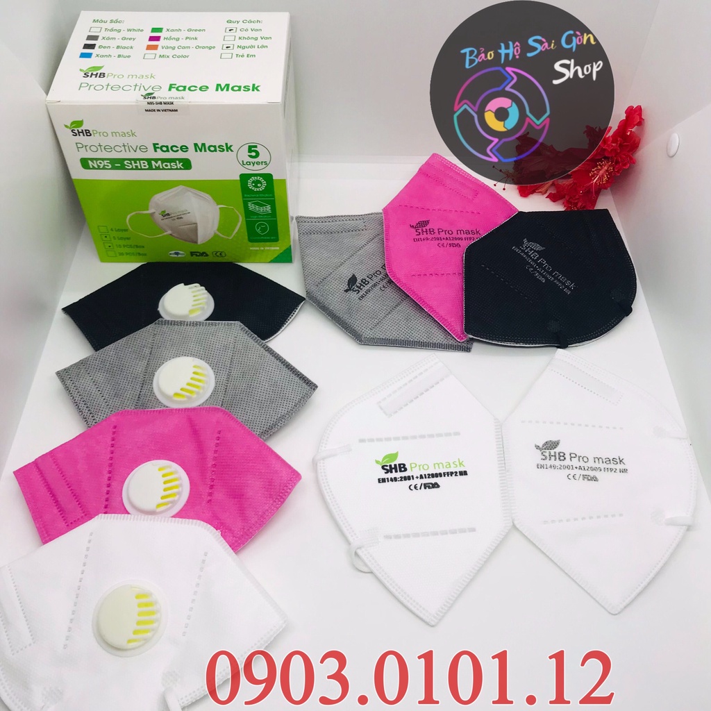 Khẩu trang n95 có van thở SHB Pro Mask, Kn95 chính hãng 5 lớp kháng khuẩn đạt chuẩn FFP2
