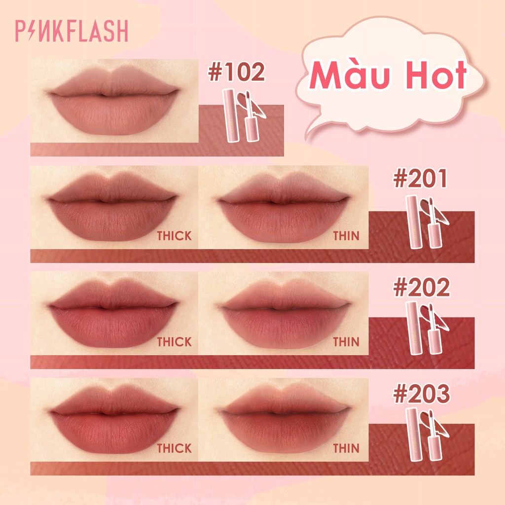 Bộ 4 son môi mờ PINKFLASH dạng lỏng chống thấm nước với hiệu ứng kép nhẹ cho môi và má