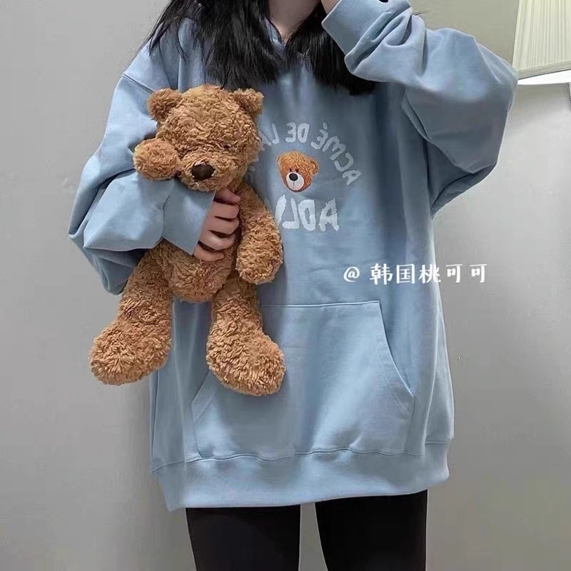 Áo khoác chui đầu hoodie nỉ ngoại in gấu nón 2 lớp unisex ulzzang nam nữ