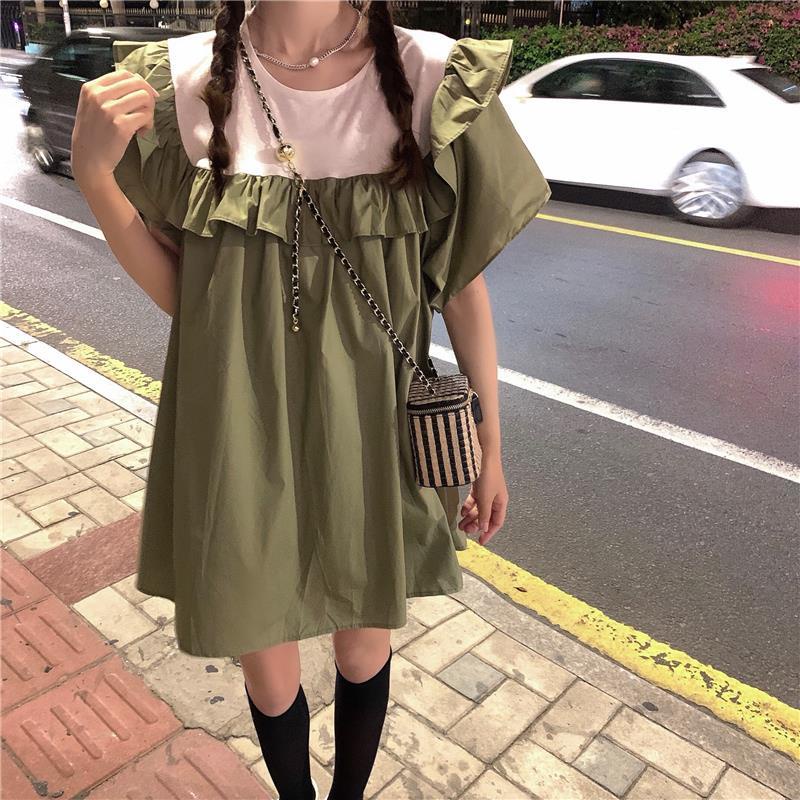 Đầm chữ A cổ Peter Pan dáng rộng thời trang mùa hè phong cách Hàn Quốc