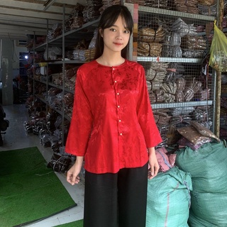  BÀ BA GẤM CỔ TRÒN BIGSIZE Trang phục truyền thống Quần Áo nữ Phật Tử đồ lam Đi Chùa mẫu nữ vải gấm 