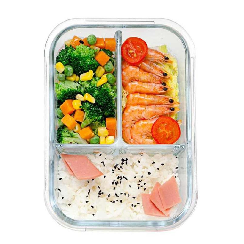 Hộp Cơm Văn Phòng Thủy Tinh 3 Ngăn Chịu Nhiệt - 1000ml [ Sử dụng được lò vi sóng]