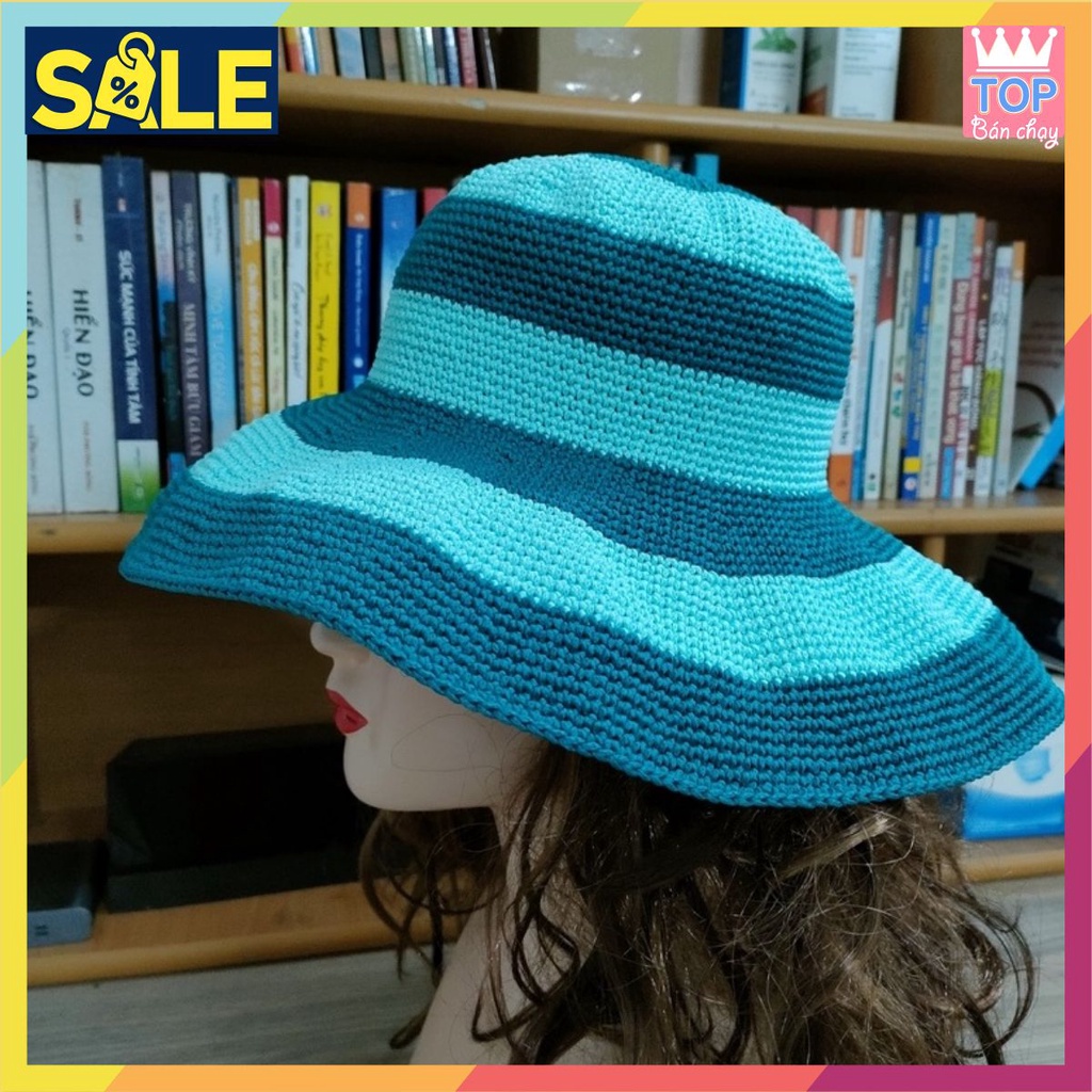 ⚡GIÁ SỐC⚡ Nón handmade rộng vành trơn phối hai màu xanh lạ đẹp