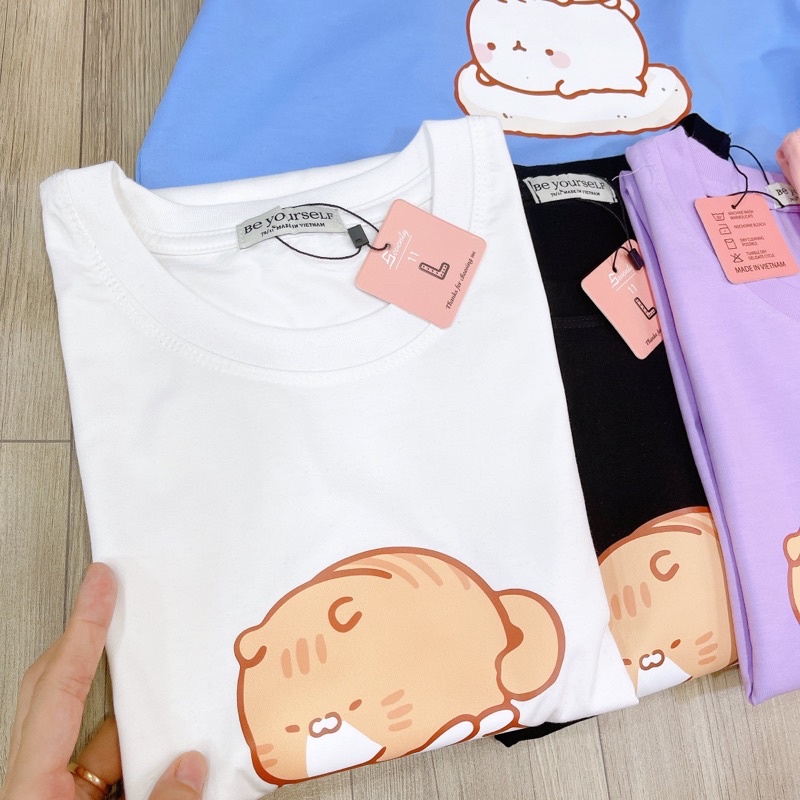 Áo Thun PHÔNG NAM NỮ UNISEX IN DECAL MÈO CAT CUTE DỄ THƯƠNG - Hình chụp thật