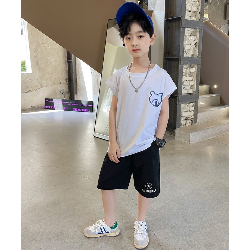 Bộ quần áo cho bé trai in logo đơn giản  Size từ 9-40kg. Chuẩn shop - Tem hiệu Thun cotton 100% co giãn 4 chiều, mát
