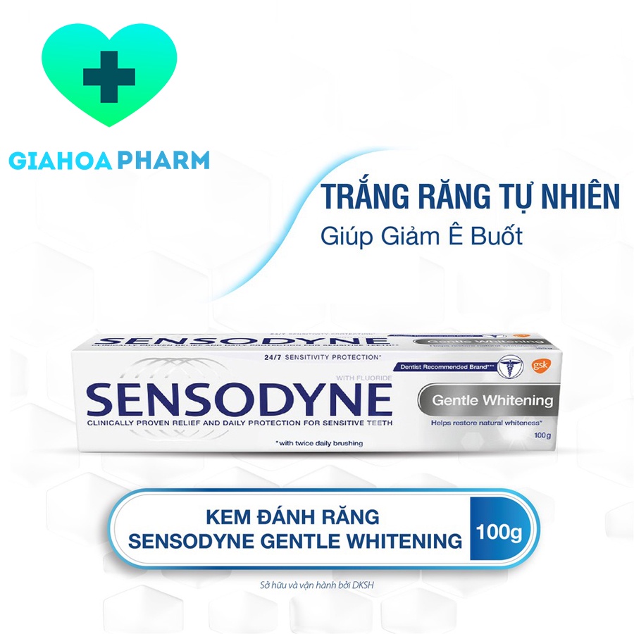 Sensodyne Gentle Whitening (CHÍNH HÃNG) - Kem đánh răng làm trắng sáng răng tự nhiên, giảm ê buốt 24/7, loại mảng bám