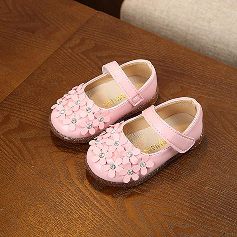 Giày Búp Bê Da Pu Đính Hoa Chống Trượt Cho Bé Gái Tập Đi