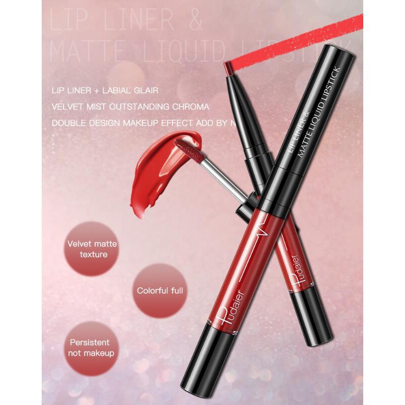 Son môi kem lì 2 đầu Pudaier có 16 màu tùy chọn 18.6g