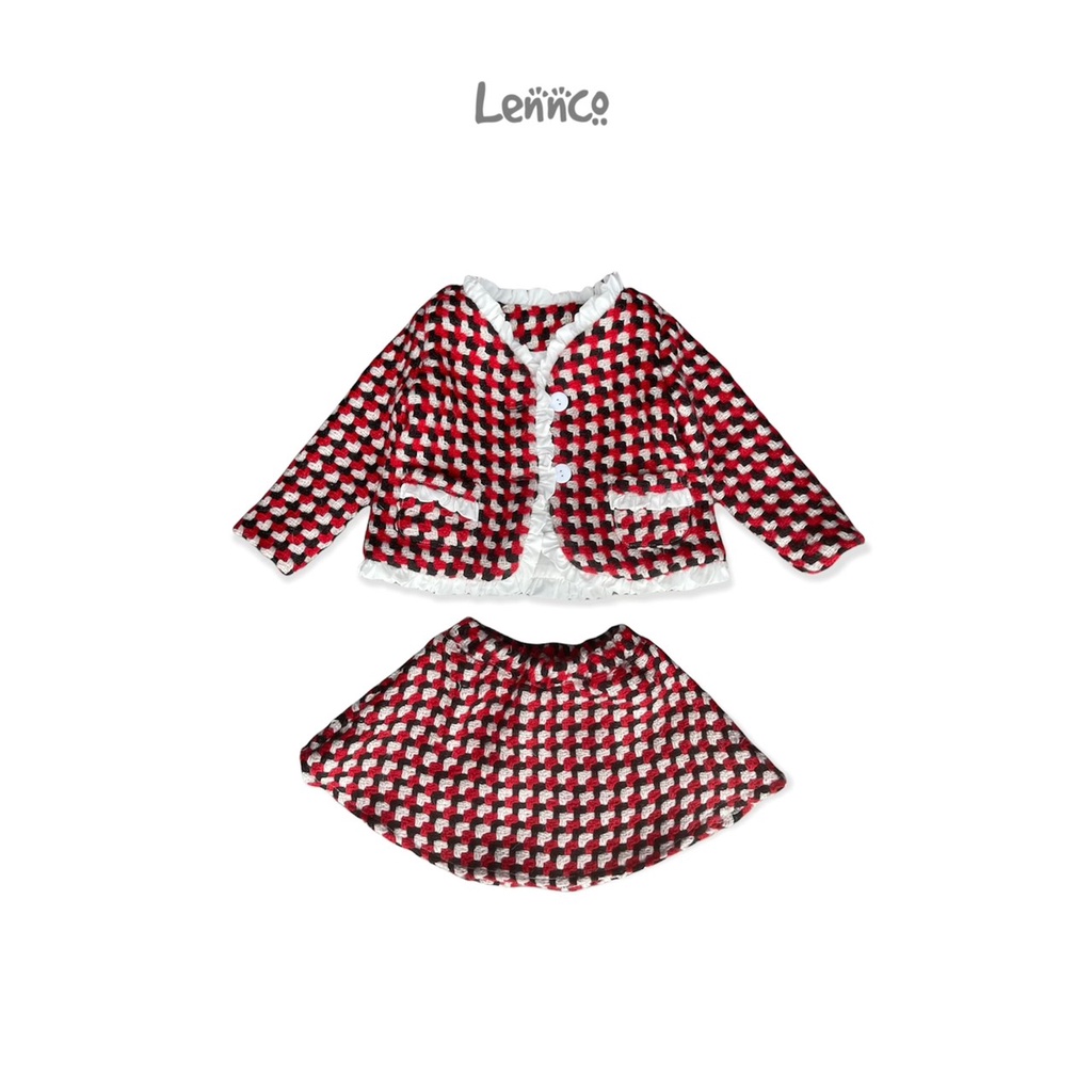 Sét dạ Lennco kẻ đỏ viền trắng