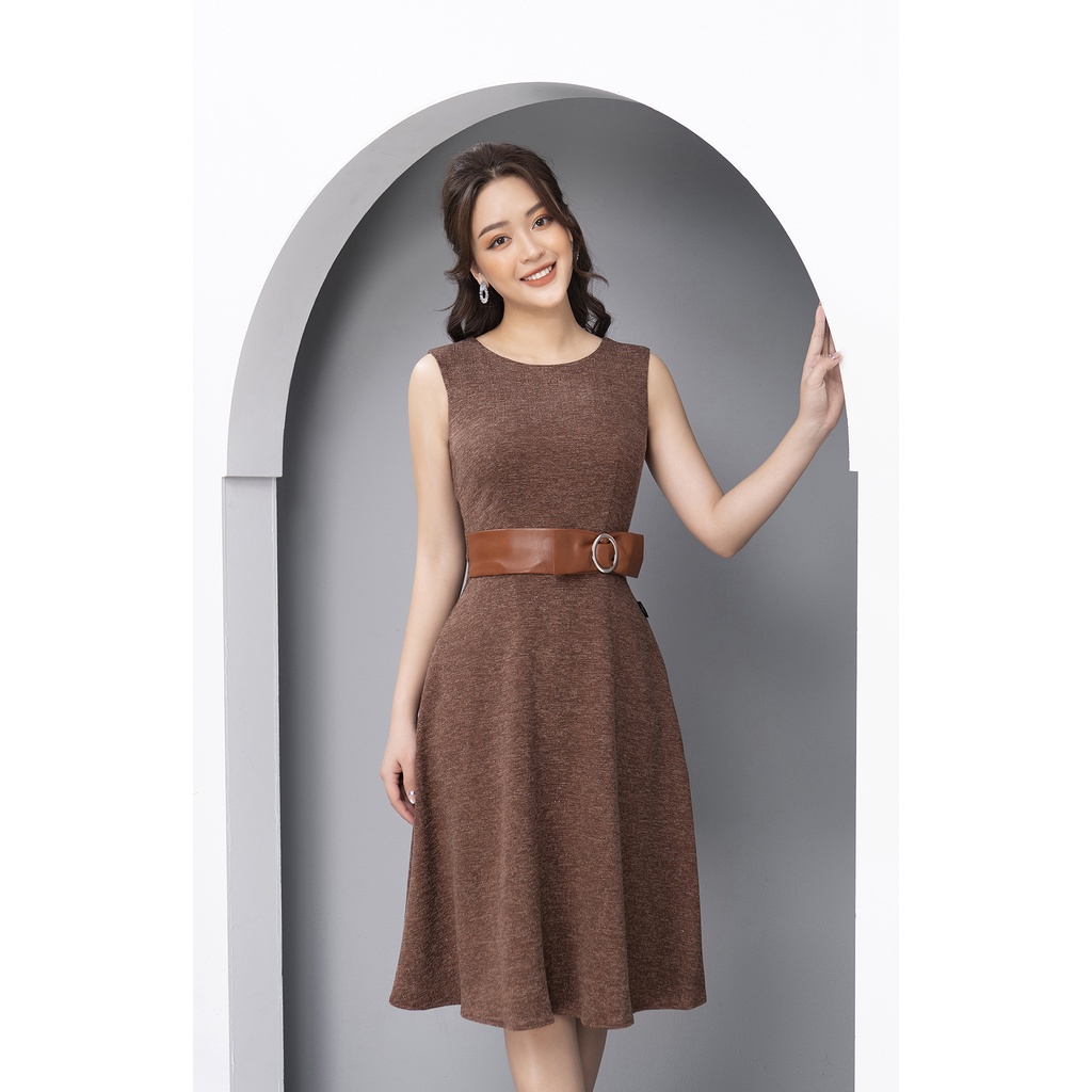 Váy Xòe Sát Nách Luperi LFV3225 Phối Eo Da