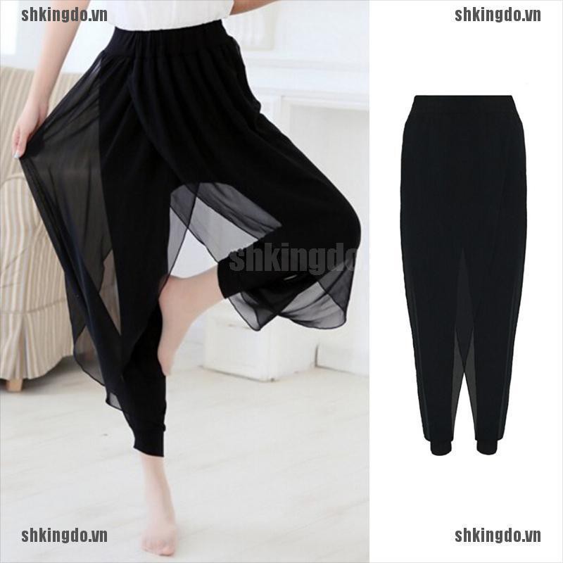 Quần dài ống rộng phối xẻ tà thời trang cho nữ