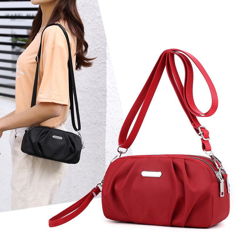 Túi đeo chéo IELGY dây kéo đôi nylon màu trơn phong cách Hàn