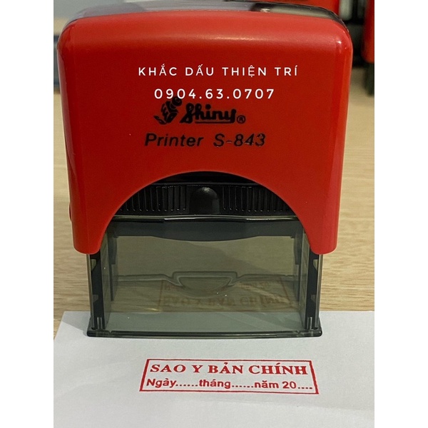 Dấu liền mực,  khắc tên chức danh, chữ ký,  mã số thuế ,sao y bản chính, hộp Shiny S 843 , hàng chính hãng.