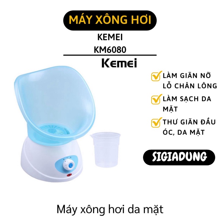 Máy Xông Hơi Mặt 2 Mức Điều Chỉnh Độ Nóng Kemei 6080 - Máy Xông Mắt Mũi Họng 3667