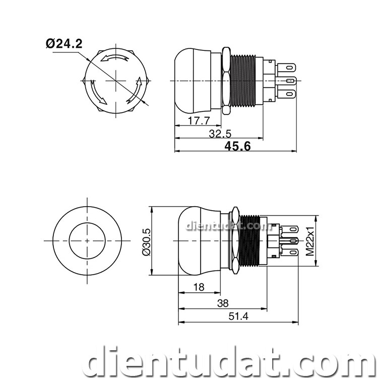 Nút Kim Loại Dừng Khẩn Cấp 16mm 19mm 22mm