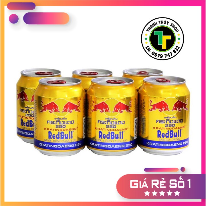 Combo 06 lon - Nước tăng lực bò cụng Redbull chính hiệu nhập khẩu từ Thái Lan loại 250ml