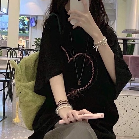 Áo Thun Nữ oversize Tay Ngắn Màu Đen