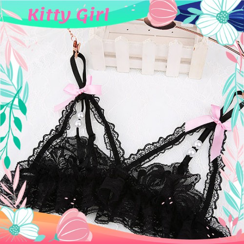 Bộ Đồ Lót Ren 2 Mảnh Quần Lót Lọt Khe Hở Đáy Sexy Áo Lót Ren Không Gọng Đính Nơ Cườm BL12 | BigBuy360 - bigbuy360.vn