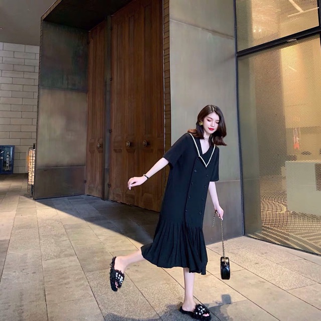 {order bigsize,M-4xl}Váy dáng dài chân váy xếp li cổ lệch thời trang | BigBuy360 - bigbuy360.vn