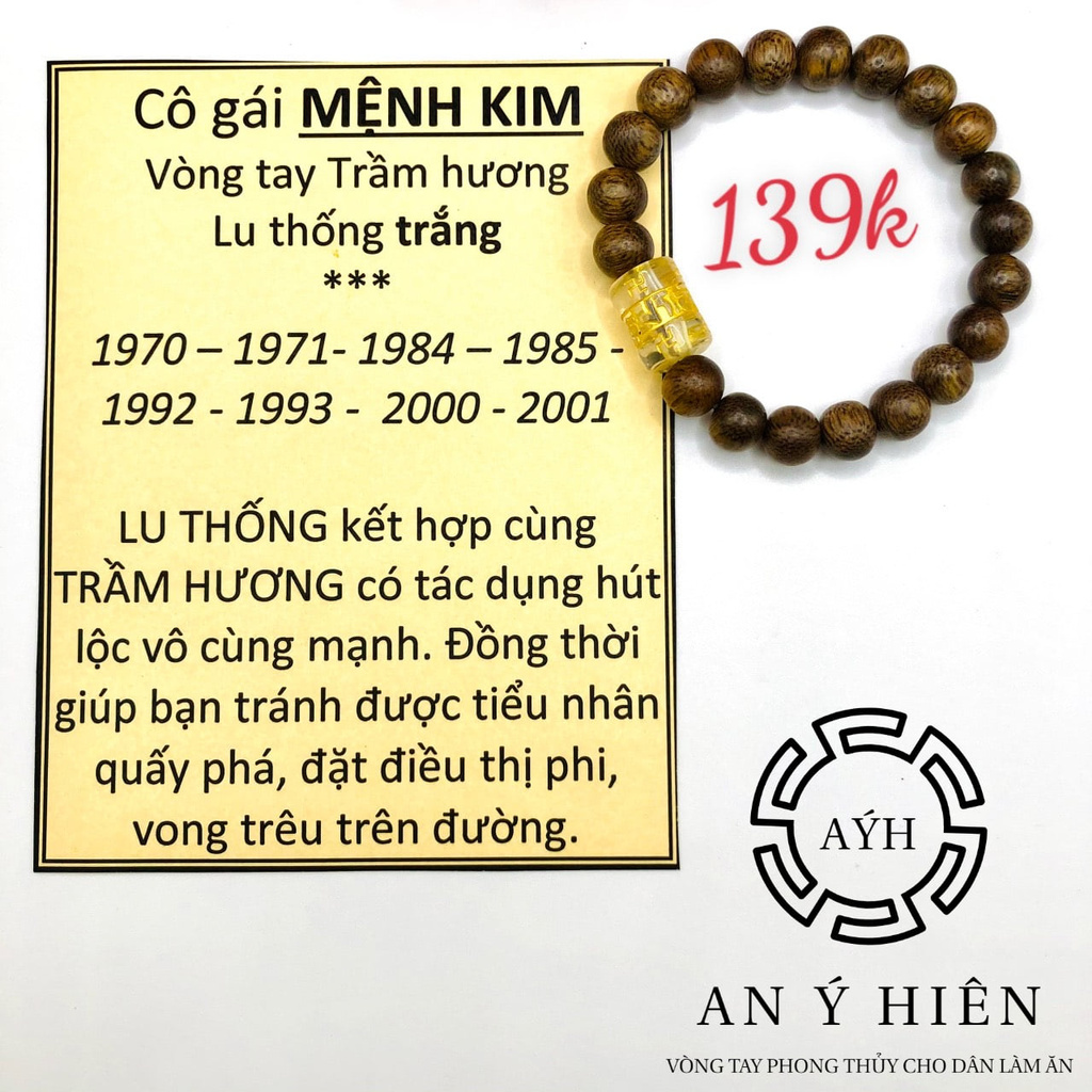 Vòng Trầm hương lu thống Trắng- Dành cho người mệnh Kim