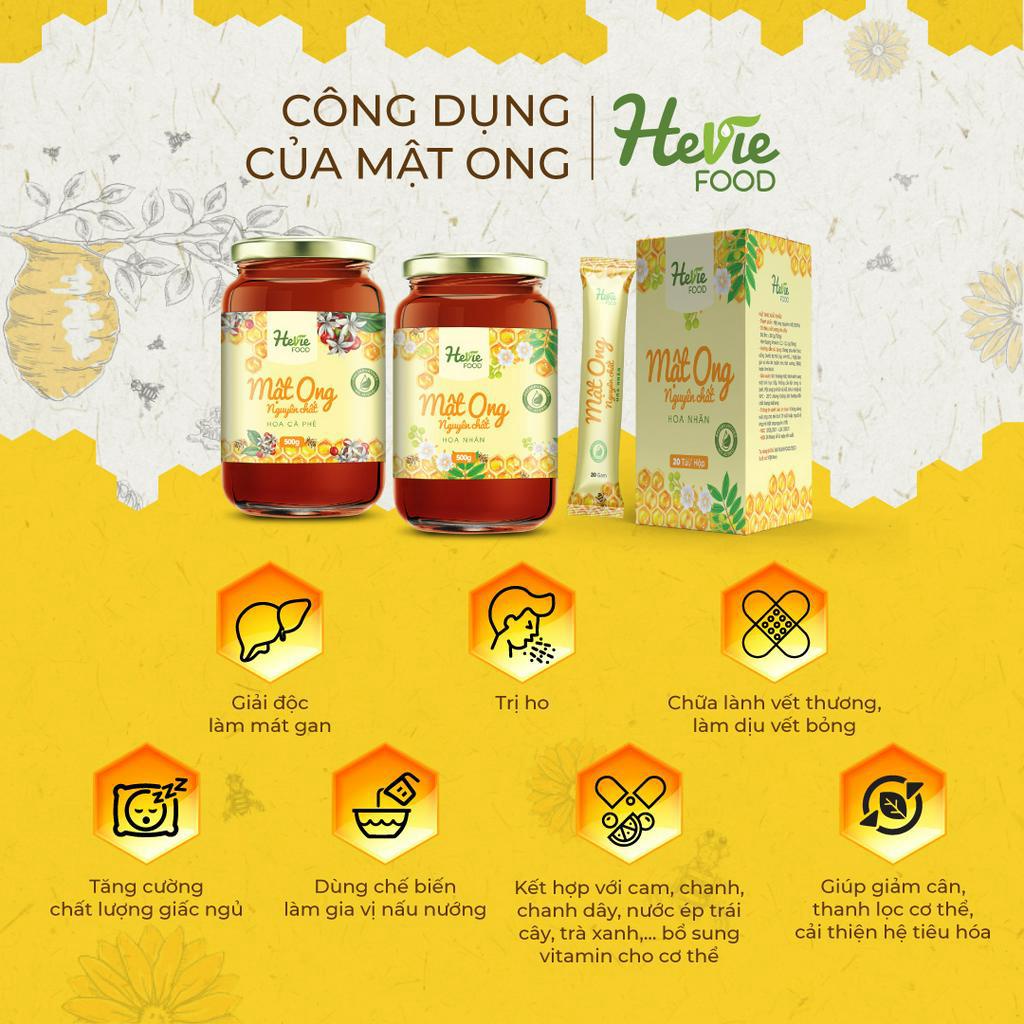 Combo mật ong cam gừng sả hũ 500g và Mật ong hoa nhãn nguyên chất chăm sóc sức khỏe 20G x 20 túi Heviefood