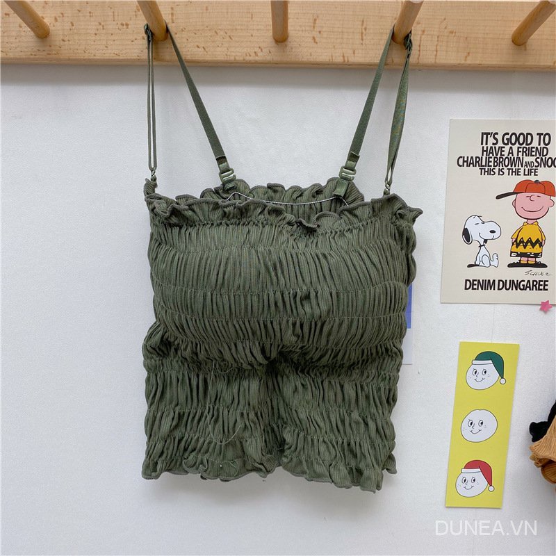 DUNEA Áo hai dây hở lưng xếp ly có đệm ngực cho nữ