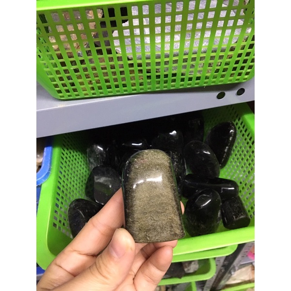 01 PC Tumbled Golden Obsidian Extra Viên Đá Đen Ánh Vàng