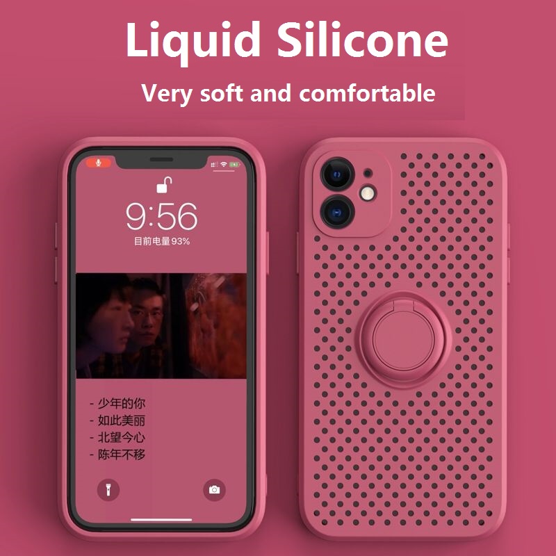 Liquid Silicone Ốp lưng iPhone 12 Soft Case Cover Lens Protect Heat Radiation Apple iPhone 12 Pro Max Soft Silicone Case With Holder+Strap iPhone12 mini iPhone11 Phone Case