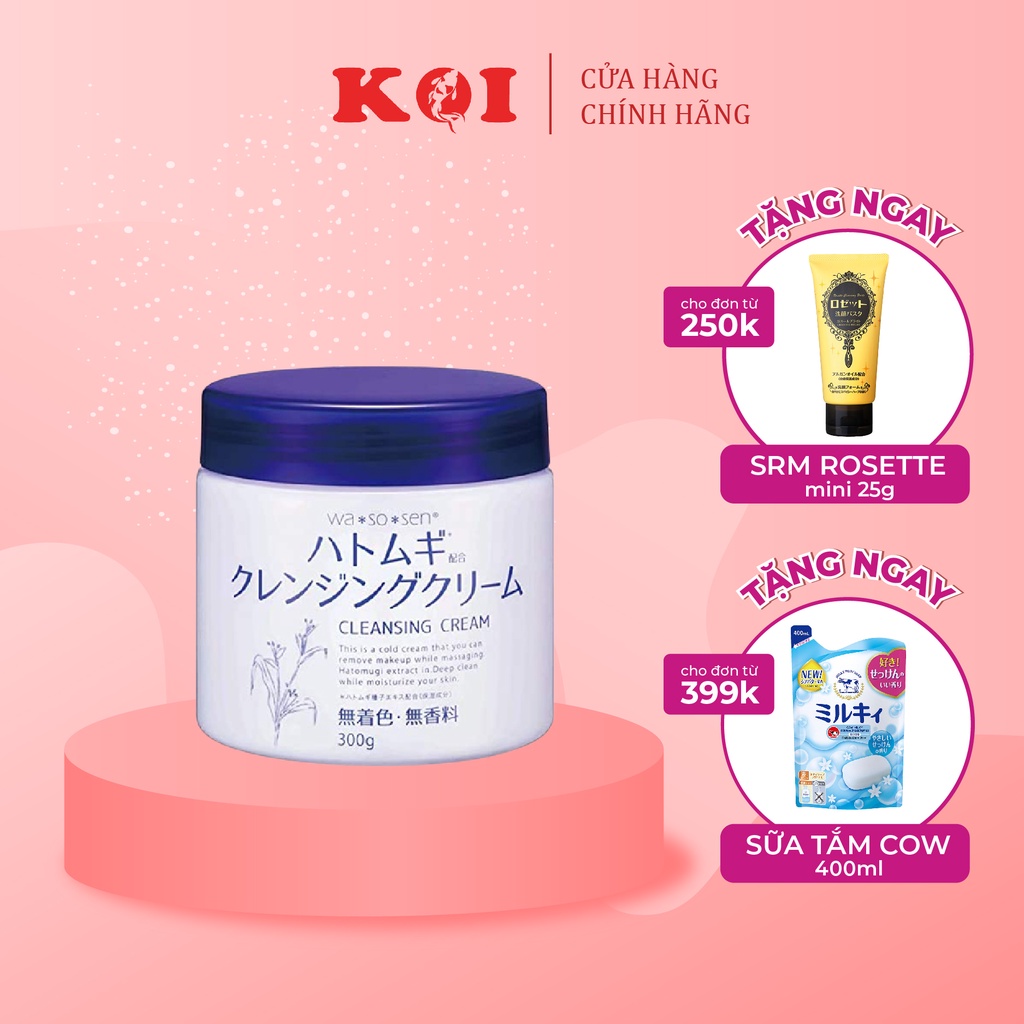 Tẩy trang dạng kem làm sạch da chiết xuất dĩ ý Wasosen Hatomugi Cleansing Cream 300g