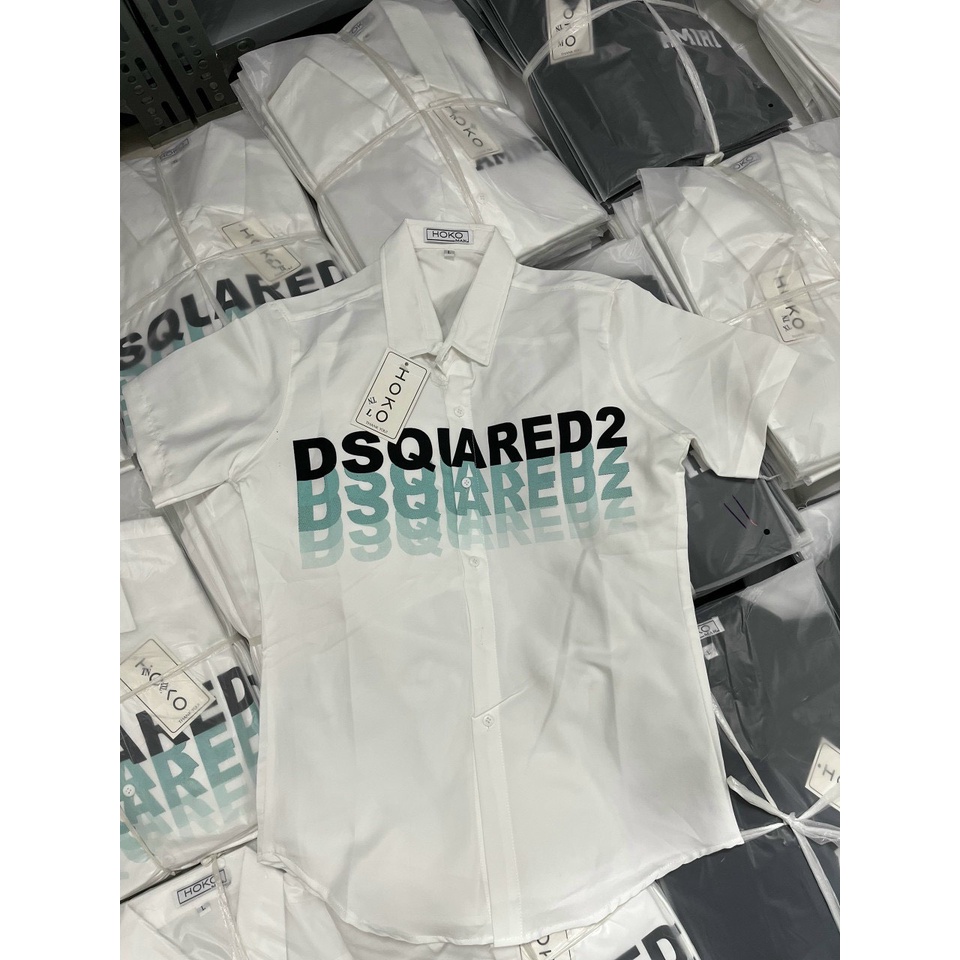 Áo sơ mi nam ngắn tay vải lụa Kate cao cấp in chữ "DSQUARED2" chuẩn from trẻ trung dễ phối đồ SOHEO STORE