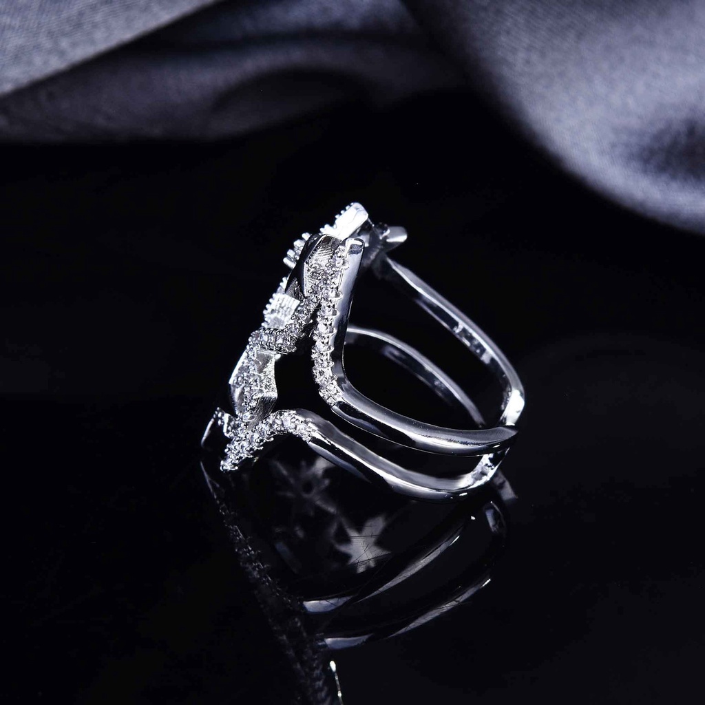 Nhẫn Mạ Bạc 925 Đính Đá Zircon Hình Ngôi Sao Năm Cánh Có Thể Điều Chỉnh Kích Cỡ