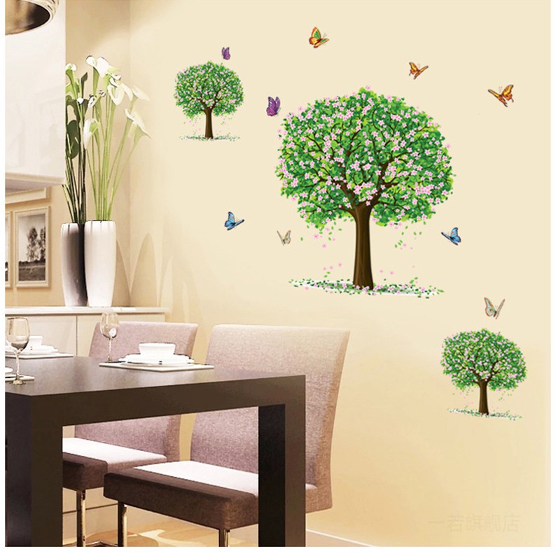 [Size lớn] Decal Dán Tường - Giấy Dán Tường - Khung tranh và cây xanh - FlowerdecalAY894+AM914