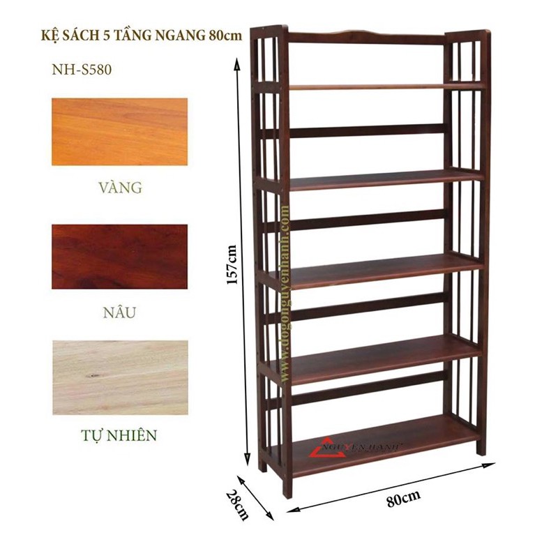 Kệ sách 5 tầng 80cm - 5 Tầng 100cm gỗ cao su lắp ráp