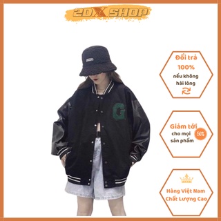 [ Có Video và Ảnh Thật ] Áo Bomber Chữ G Xanh Chất Liệu Nỉ Cotton Phối Da Tay Hot Trend