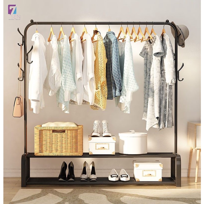 Kệ Treo Quần Áo 2 Tầng Khung Đơn Tặng Kèm Móc Treo Túi Xách Bên Hông