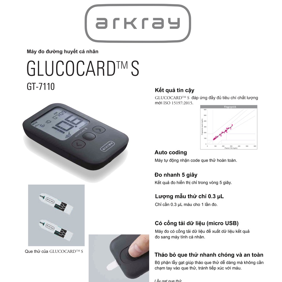 [Kết Nối Máy Tính] Máy đo đường huyết cá nhân ARKRAY GLUCOCARD S | Đơn vị đo mmol/L và mg/dL - Thương Hiệu Nhật Bản