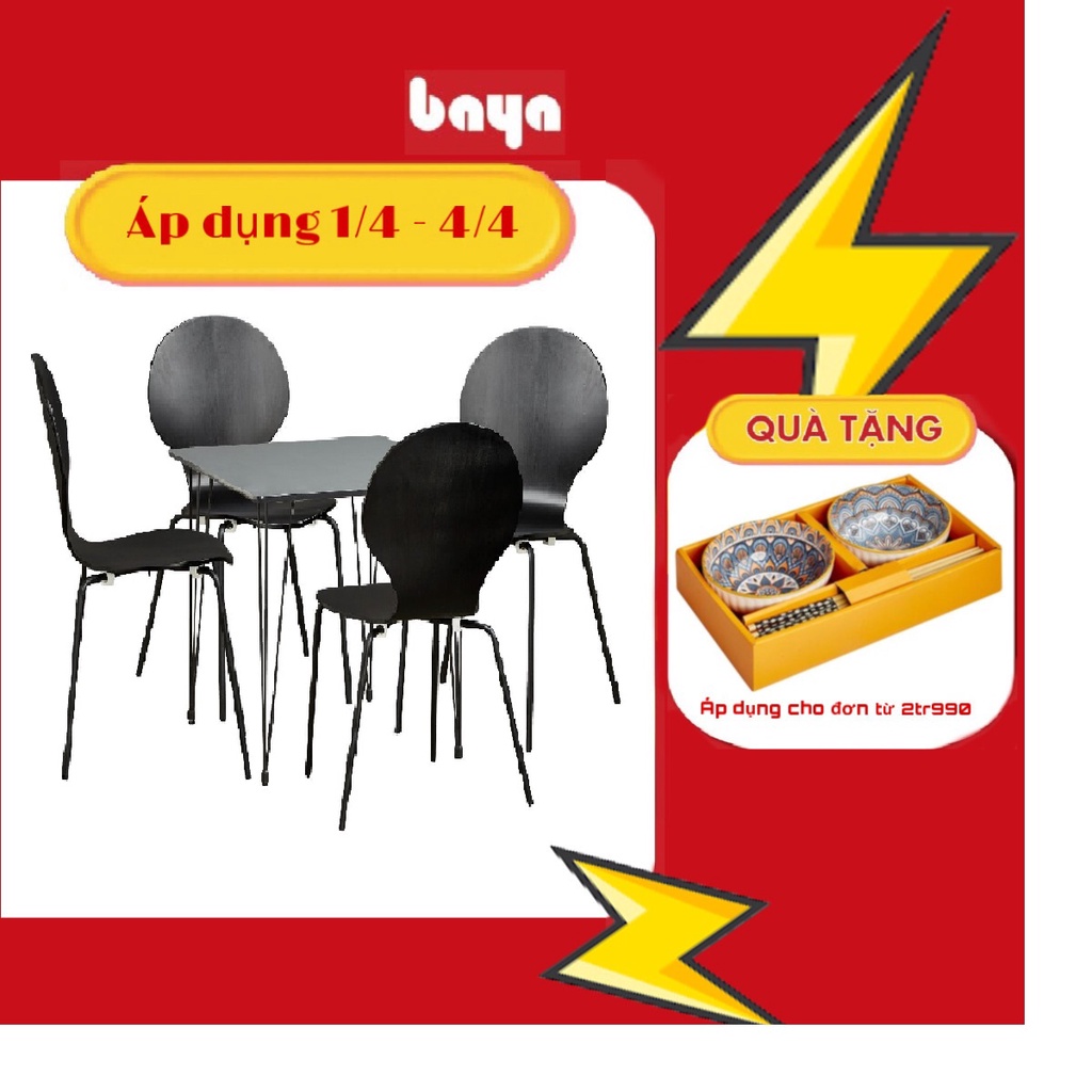 Combo 01 Bàn Ăn Màu Xám Và 04 Ghế Màu Đen BAYA VERONA Chất Liệu Cao Cấp Thiết Kế Độc Đáo Màu Sắc Nhã Nhặn 6000274