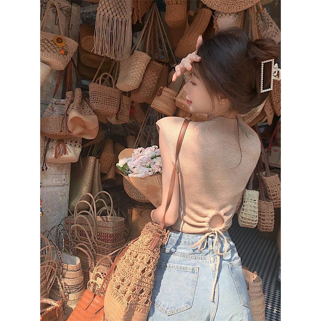 Áo Sweater Cột Dây Trước Và Sau Ngắn Tay Thời Trang Cá Tính 63809