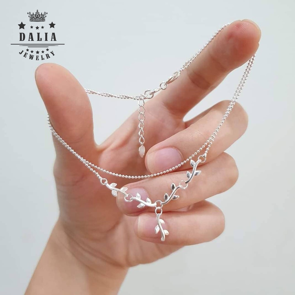 Lắc chân bạc ý DaLiA Jewelry hình lá bi liền nữ tính