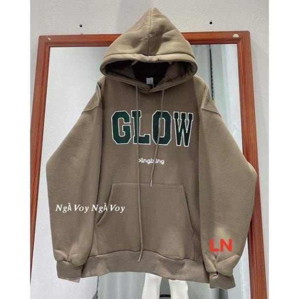 Áo hoodie nỉ mũ chữ xanh GLOW