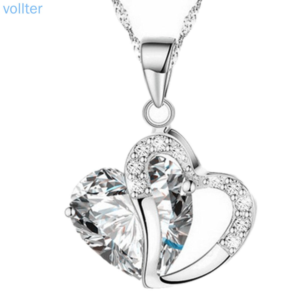 VOLL Women Girls Zircon Heart Pendant Clavicle Sweaters Necklace Alloy Adjustable Collar Decoration Jewelry