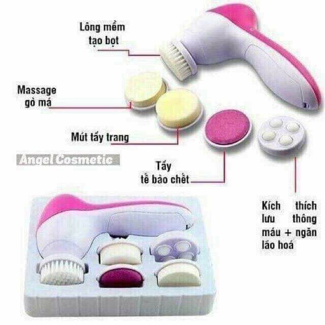 Máy Rửa Mặt 5in1 mát xa mini cầm tay cho nam và nữ, dùng kèm sữa rửa mặt, loại bỏ chất nhờn, bụi bẩn, tế bào