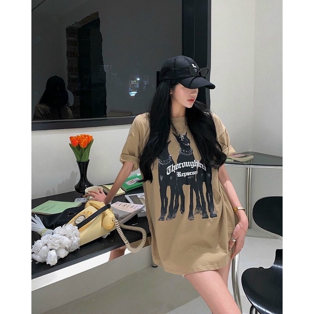 Áo thun tay lỡ in hình 3 chú chó có 4 màu