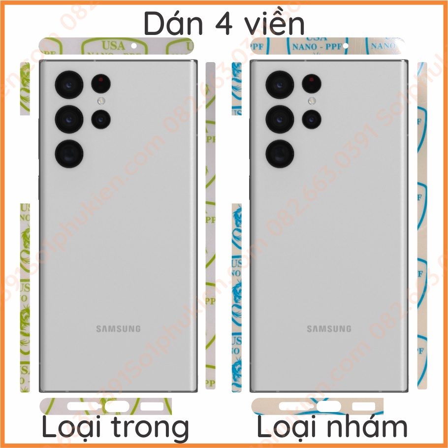 Dán PPF Samsung S23 ultra 5G, S22 ultra 5G loại trong, nhám, dành cho màn hình, mặt lưng, 4 viền, full viền