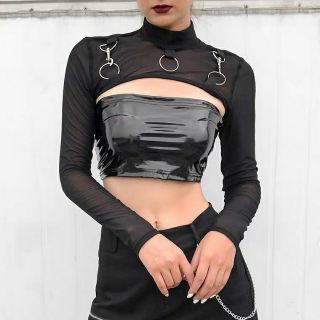 Áo lưới dài tay croptop phối khuyên kim loại (Ms A48)