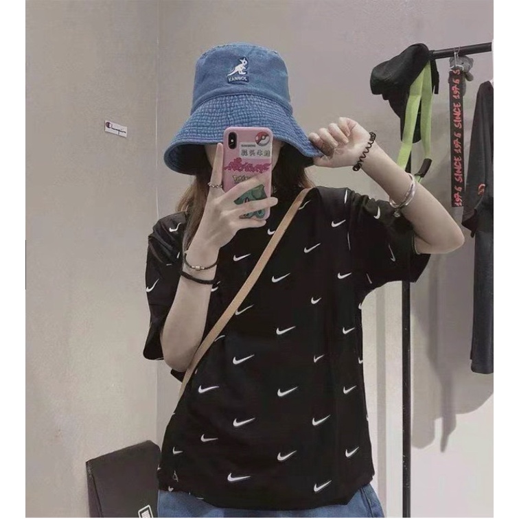 Áo thun Nike Swoosh in logo chất liệu cotton thấm hút mồ hôi, áo phông nam nữ form rộng tay lỡ ulzzang unisex