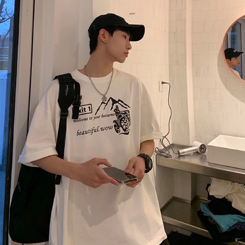 Áo Thun Tay Ngắn Dáng Rộng In Chữ Phong Cách Hip Hop Hàn Quốc Thời Trang Mùa Hè Cho Nam Size M-5XL
