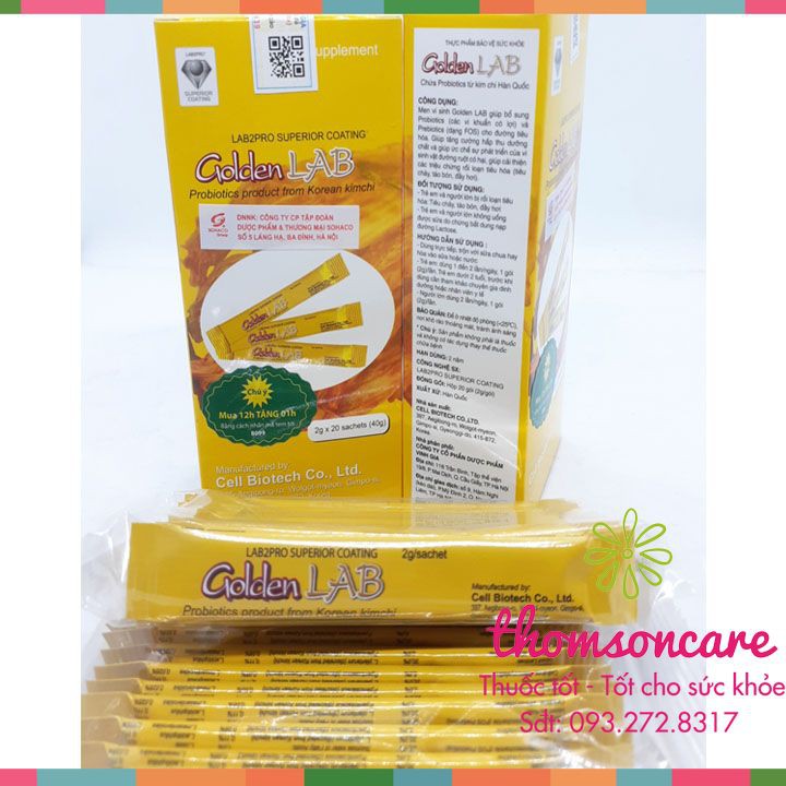 Men vi sinh Golden Lab - Hỗ trợ tiêu hóa - Hộp 20 gói Goldenlab